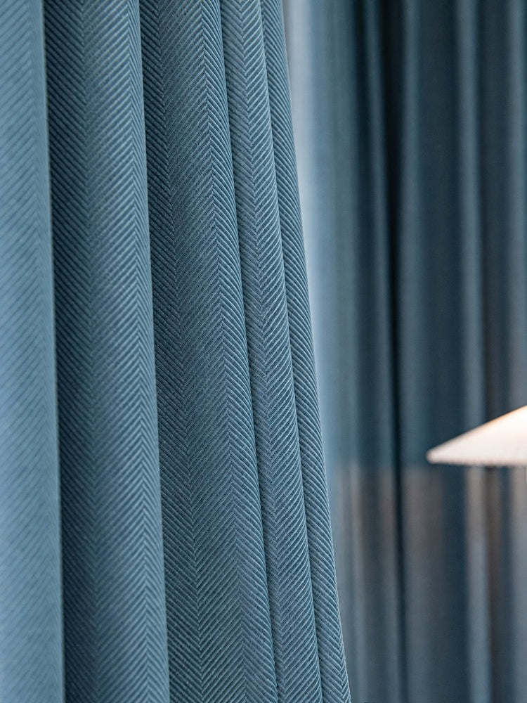 Warm neutral herringbone velvet curtain panel