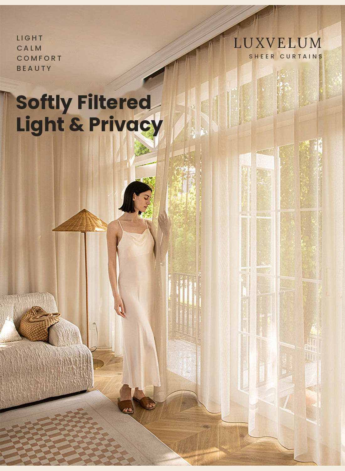 LuxVelum Hera Sheer Curtains – Light-Luxury Voile for Living Room & Bedroom