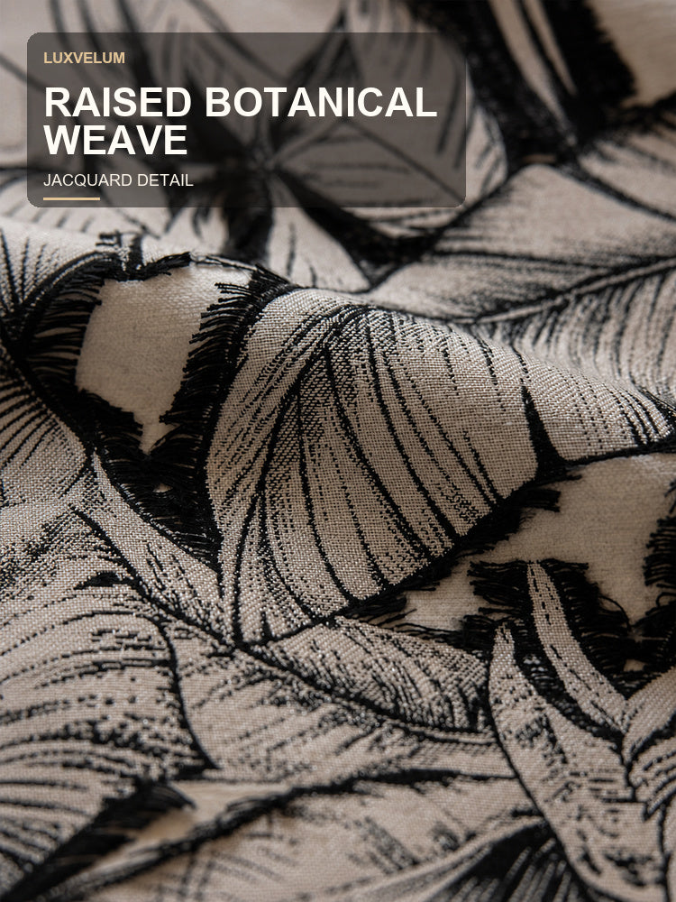 Raised cut-pile botanical weave detail on the Bali Botanica curtain