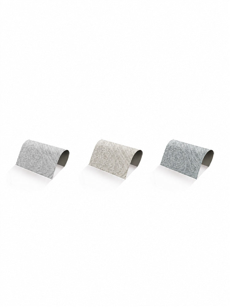 Gray, beige and blue curtain fabric swatches